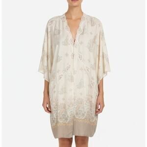 Victoria’s Secret Robe M/L Ivory Lace Trim Floral Embroidered Kimono Wrap Lounge